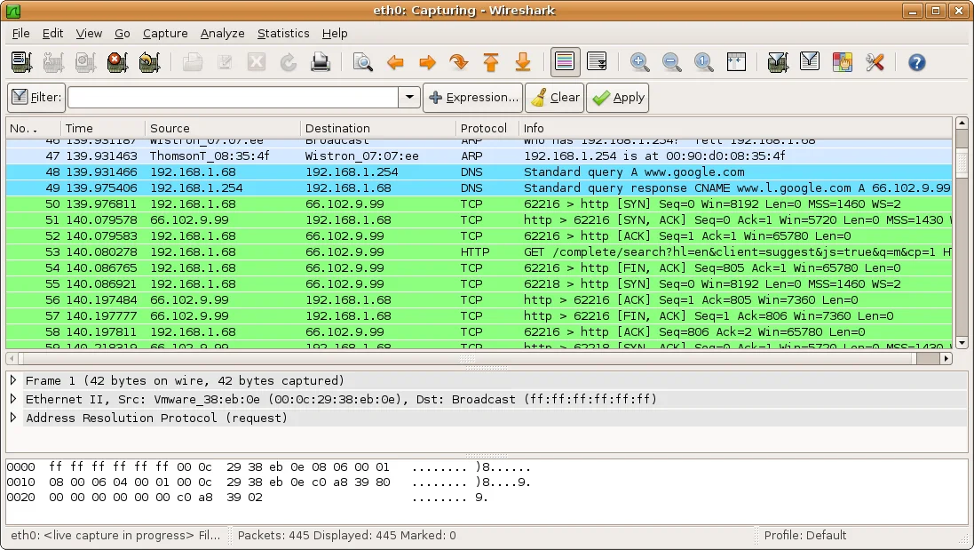 Wireshark - Paket analiz aracı ekran görüntüsü